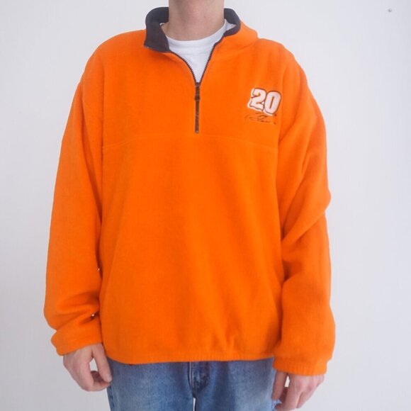 Vtg Tony Stewart #20 Orange Nascar Quarter Zip Fleece Sweater L By Competitors - Picture 2 of 11